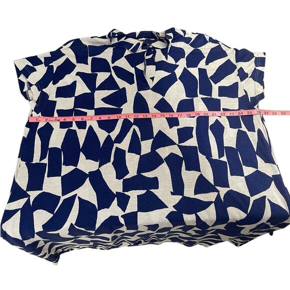 Poetry Linen Cotton Geometric Shift Dress Art To Wear Lagenlook Blue White US 16 - Picture 11 of 15